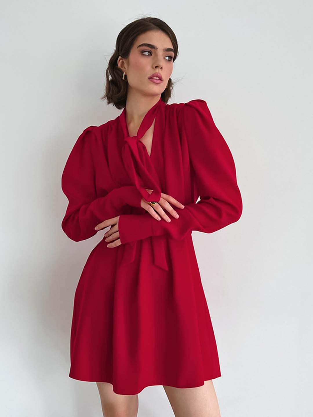 

LULU & SKY Women Puff Sleeves Wrap Dress, Red
