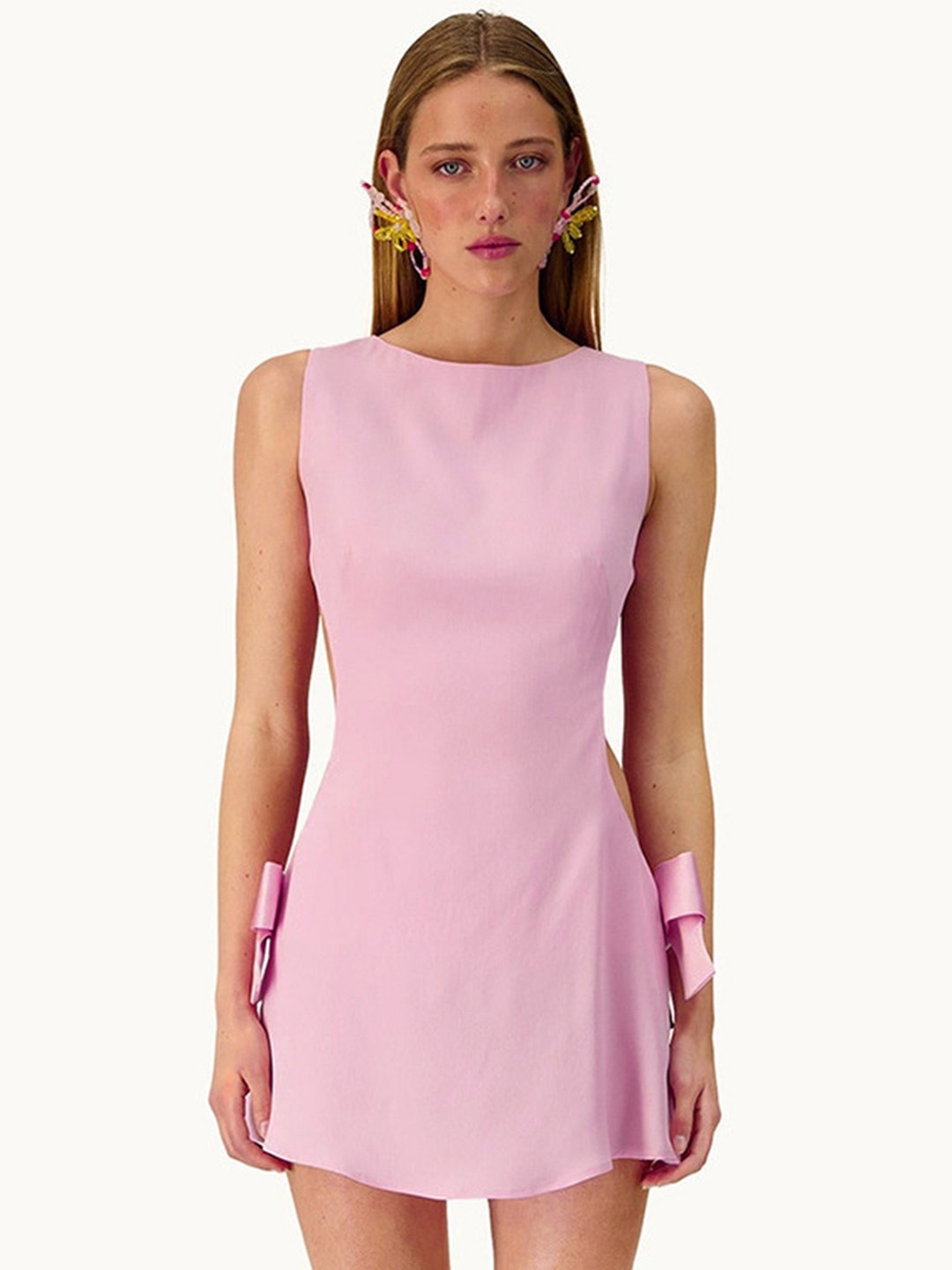 

LULU & SKY Solid A-Line Mini Dress With Cut-Outs, Pink