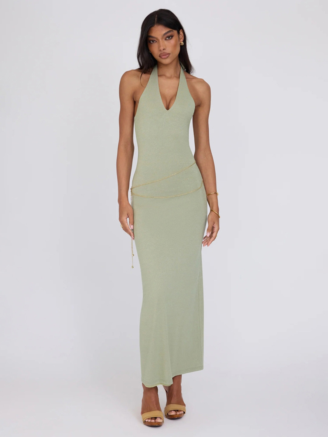 

LULU & SKY Women Halter Neck Bodycon Maxi Dress, Green