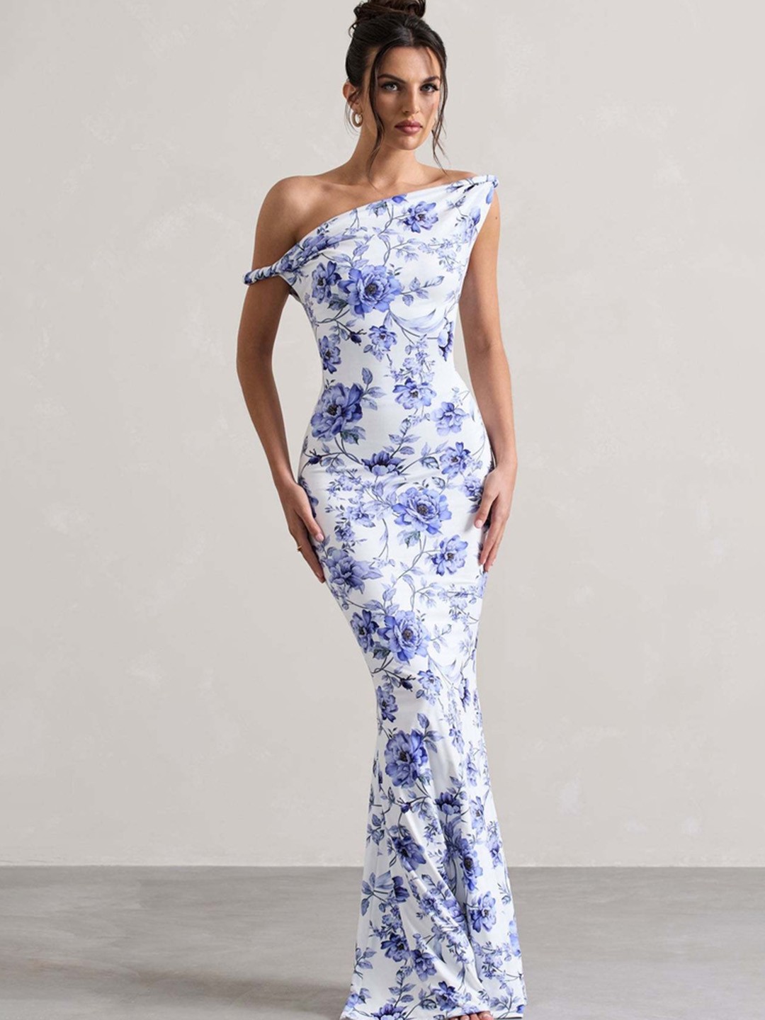 

LULU & SKY Floral Printed One Shoulder Maxi Dress, White