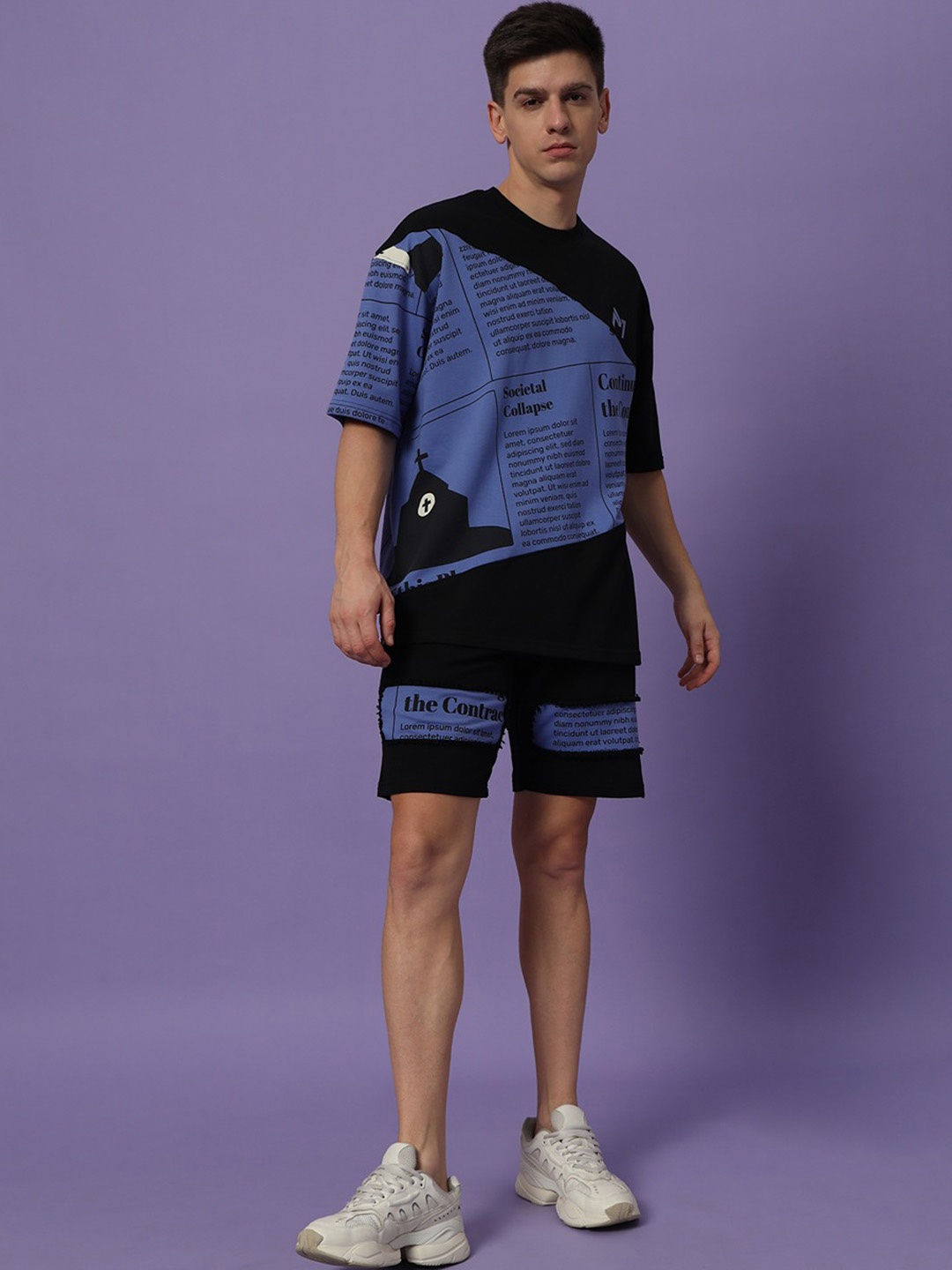 

PockMAN Men Printed Pure Cotton Co-ord Set, Blue