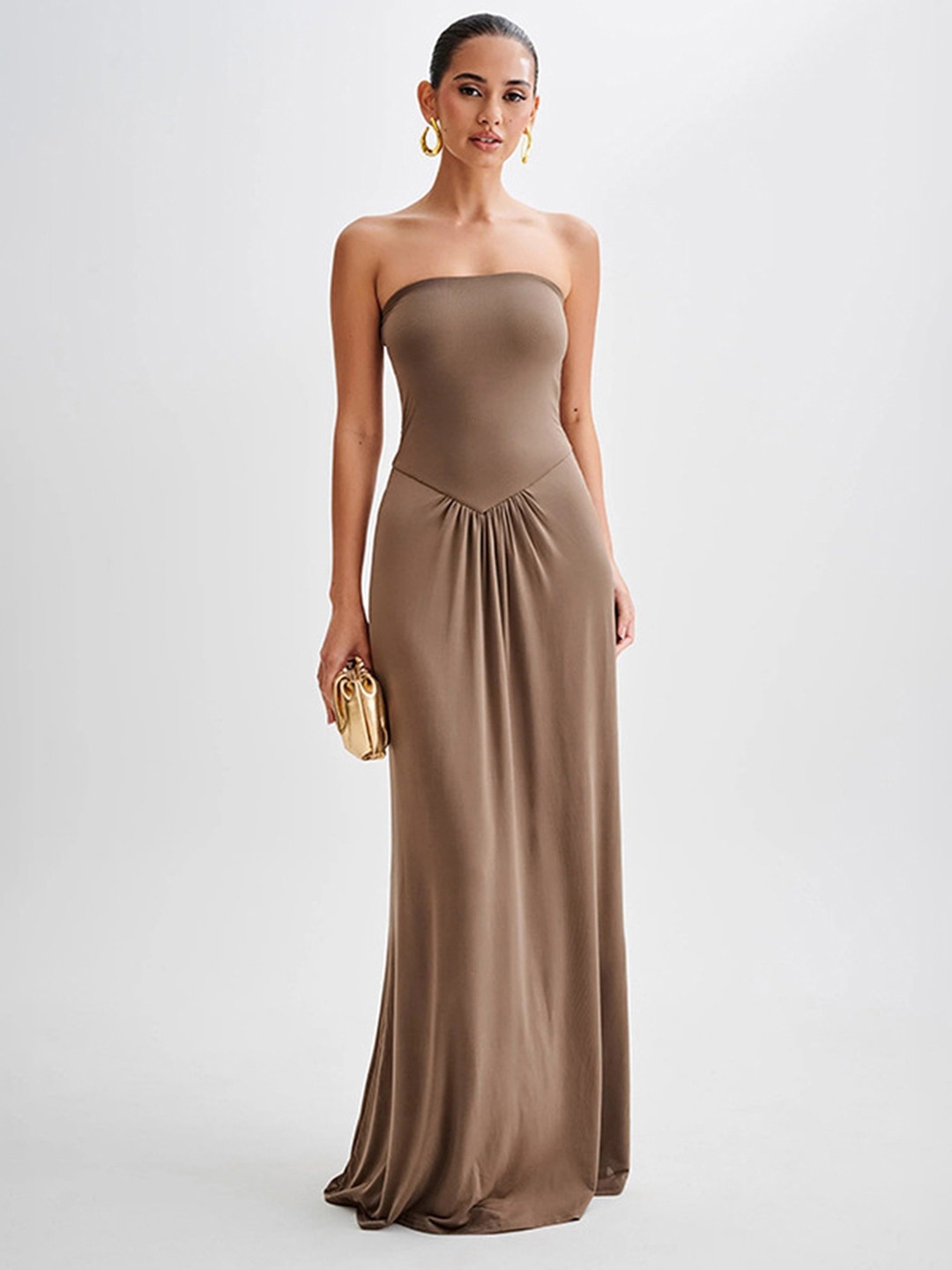 

LULU & SKY Women Off-Shoulder Sleeveless Maxi Dress, Brown