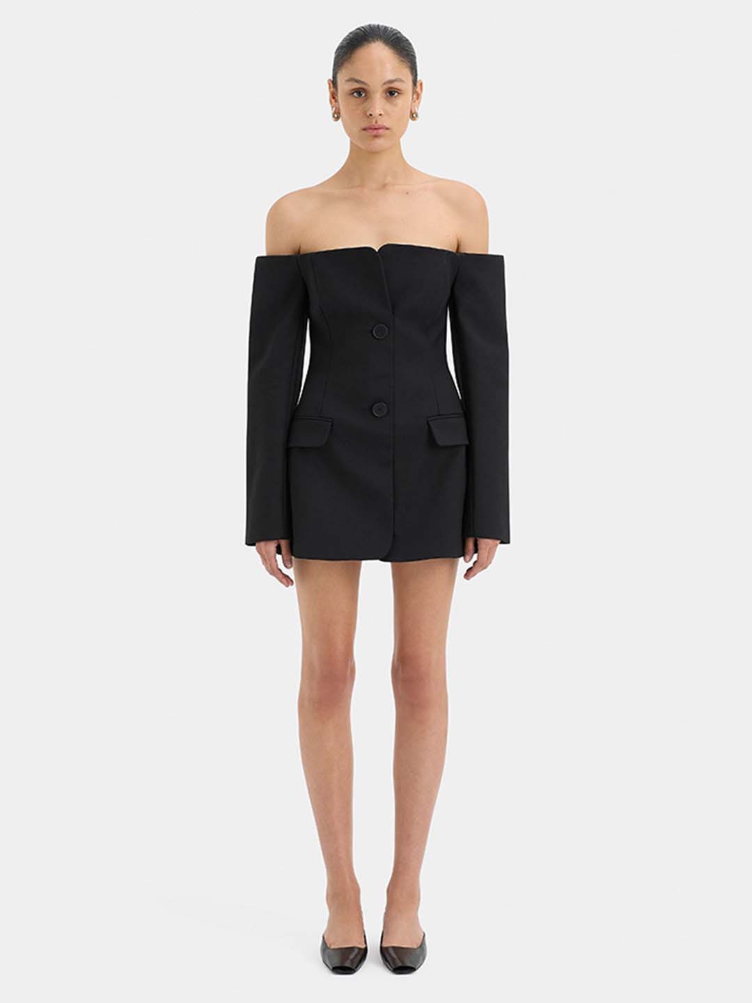 

LULU & SKY Women Black Off-shoulder Mock Flap Dress