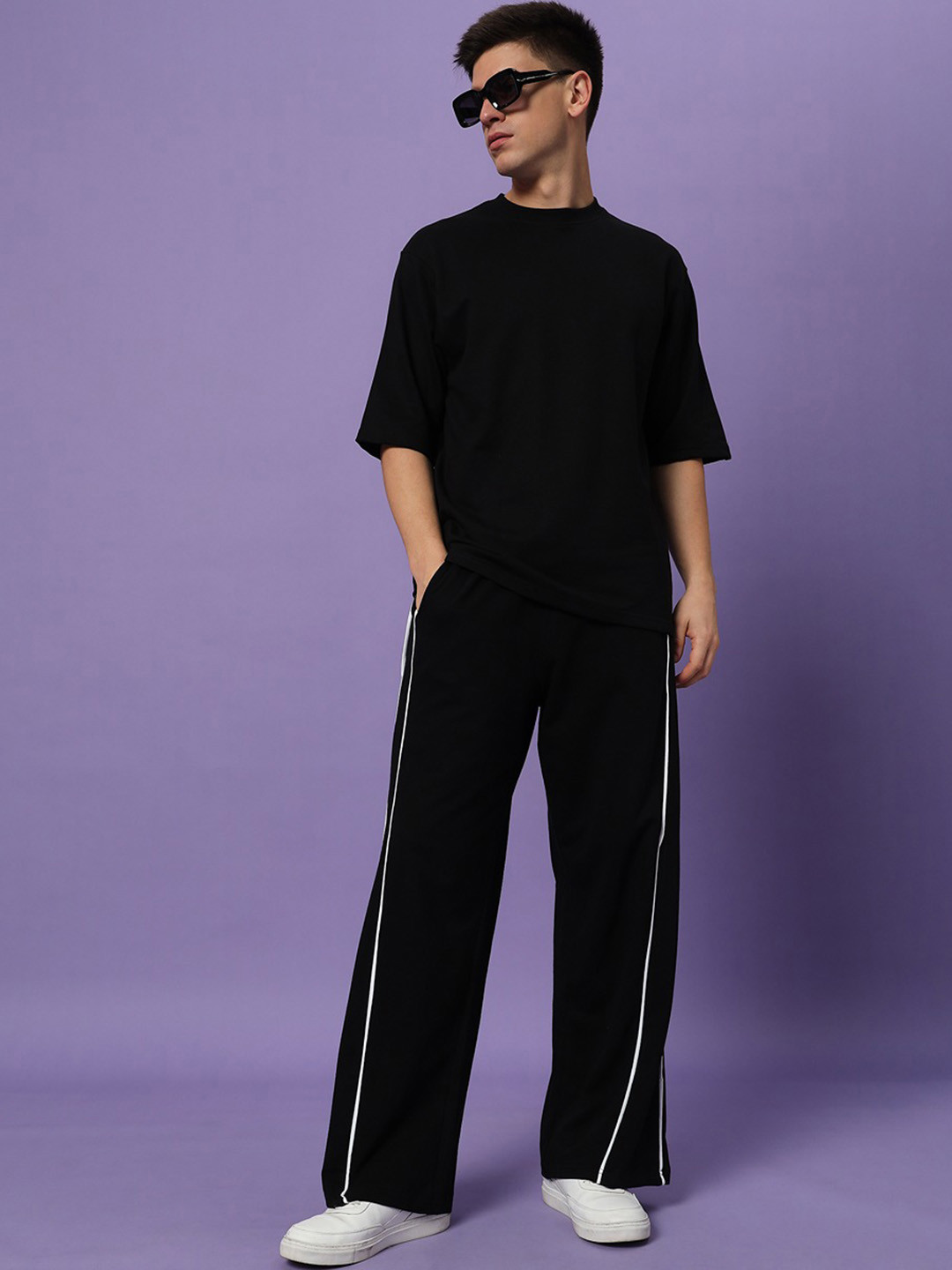 

PockMAN Men Pure Cotton T-shirt With Trousers Co-Ords, Black