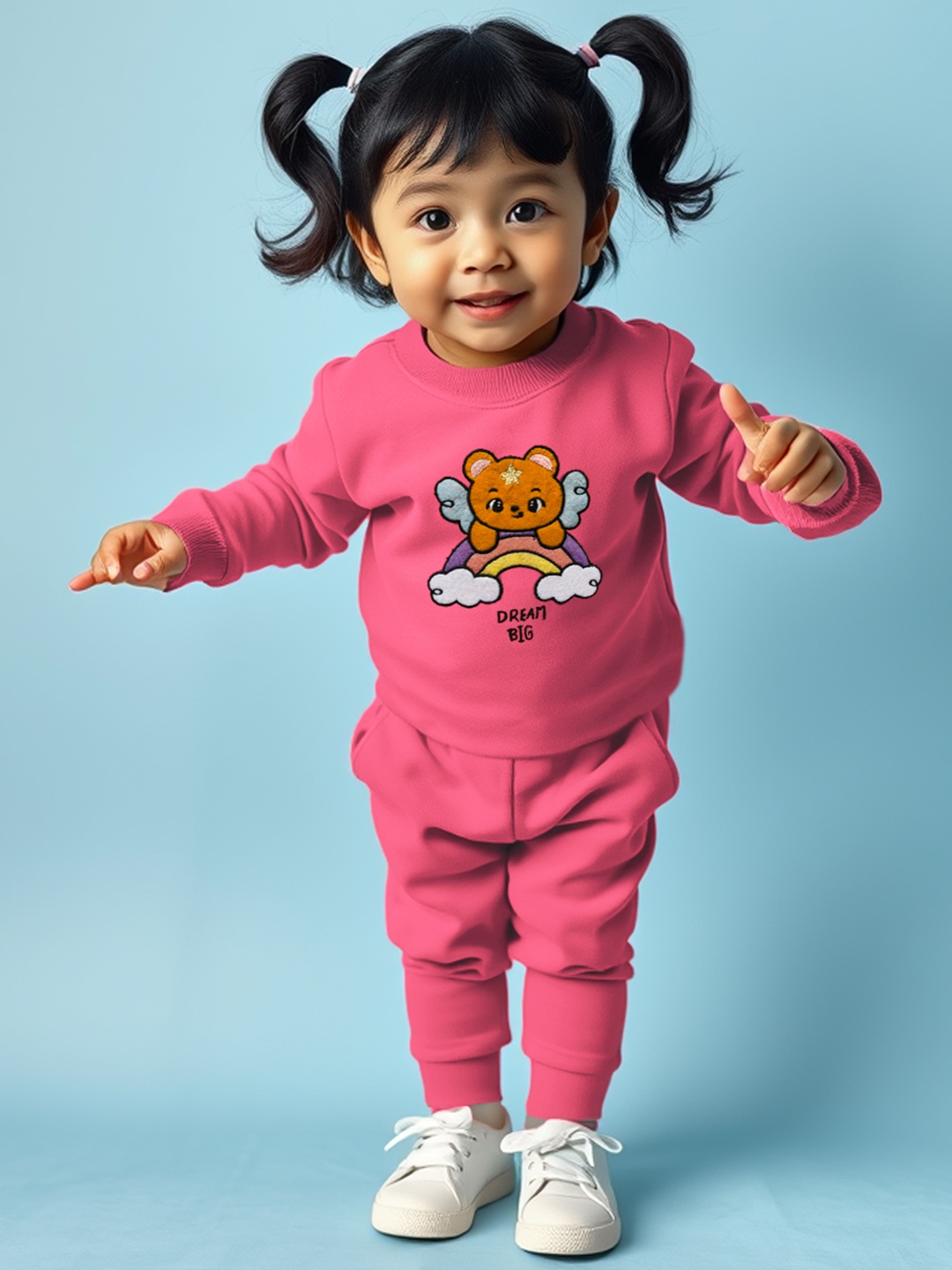 

YK X Trampoline Kids Embroidered Fleece Sweatshirt With Joggers, Pink