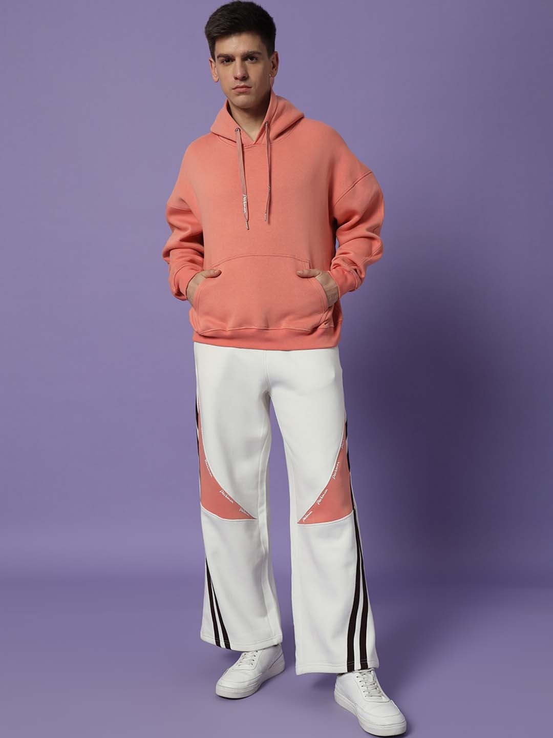 

PockMAN Men Color-Block Pure Cotton Sweatshirt With Trousers Co-Ords, Peach