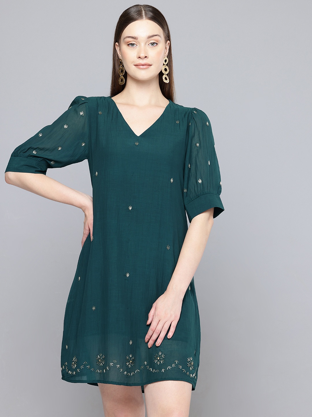 

SCOUP Embellished Shift Mini Dress, Green