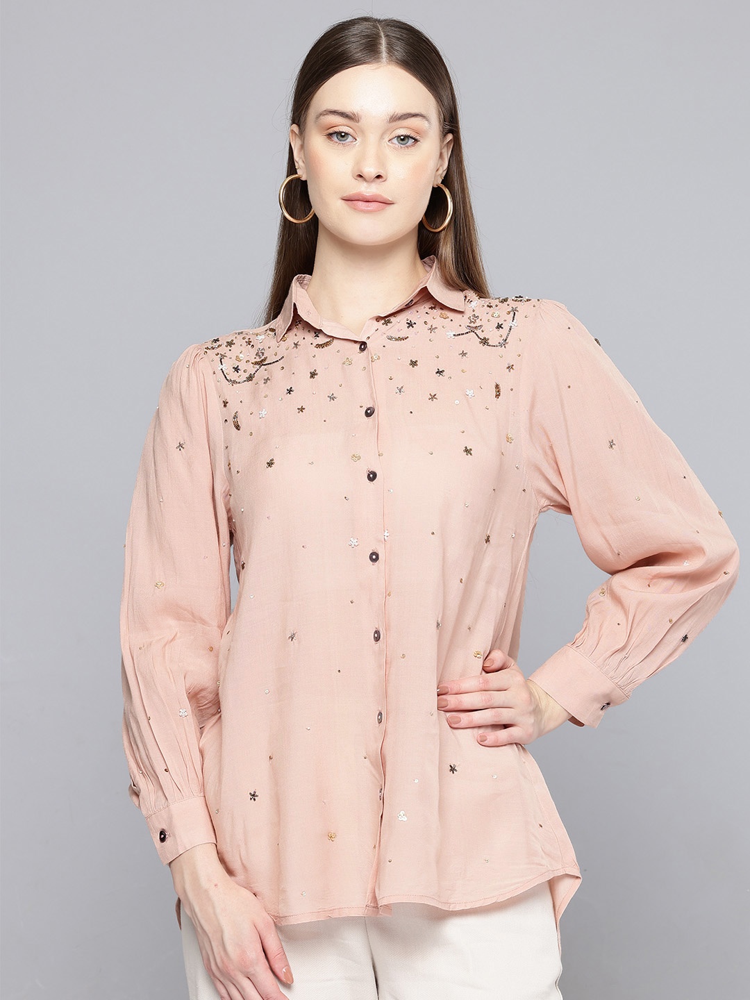 

SCOUP Floral Embellished Casual Shirt, Pink