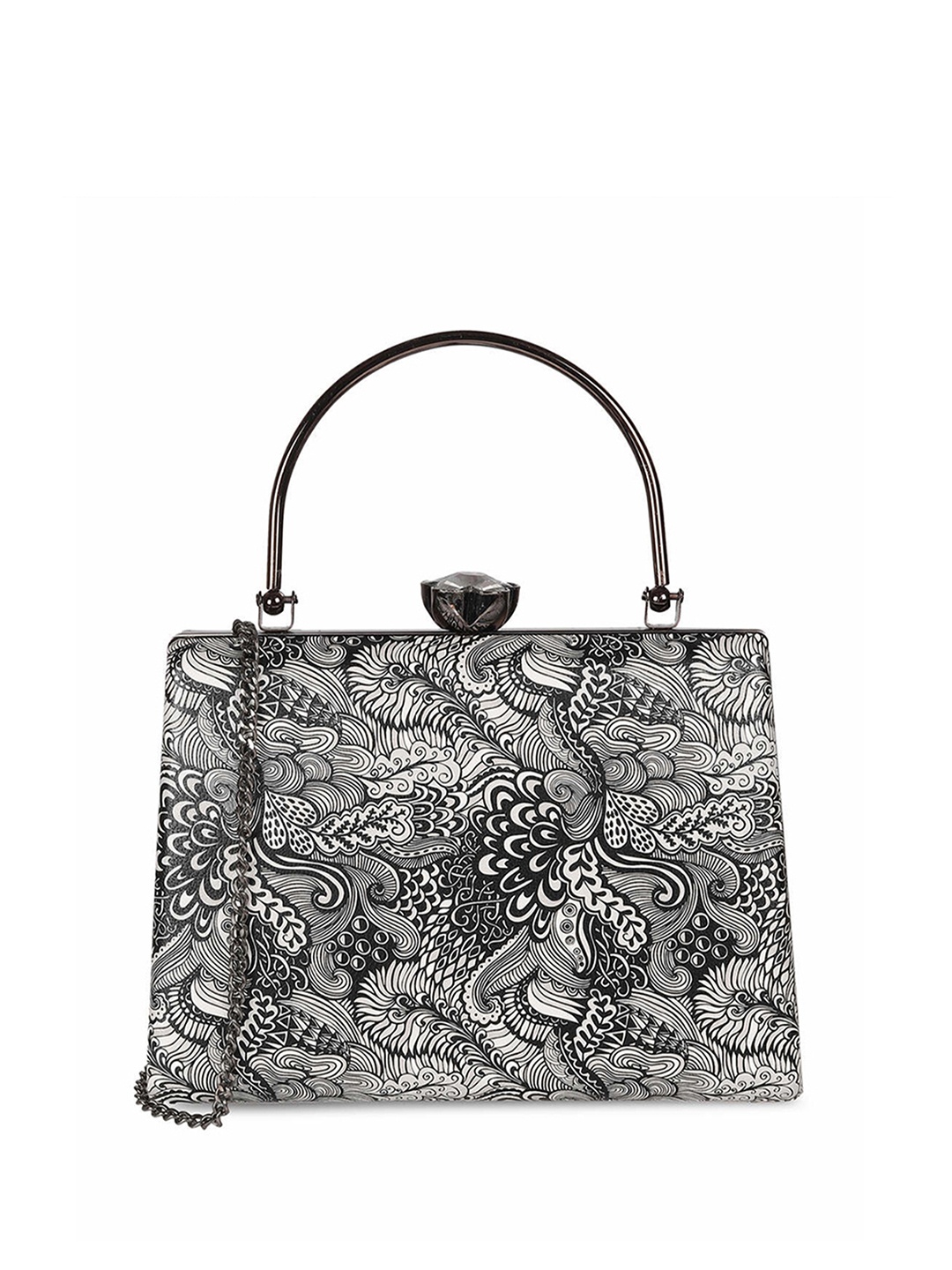 

Mochi Floral Printed Box Clutch, Grey