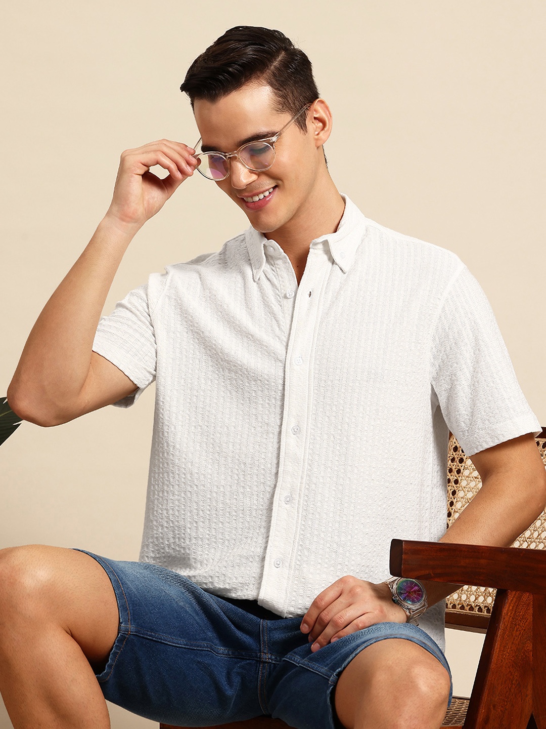 

Mast & Harbour Men Smart Popcorn Texture Casual Shirt, White