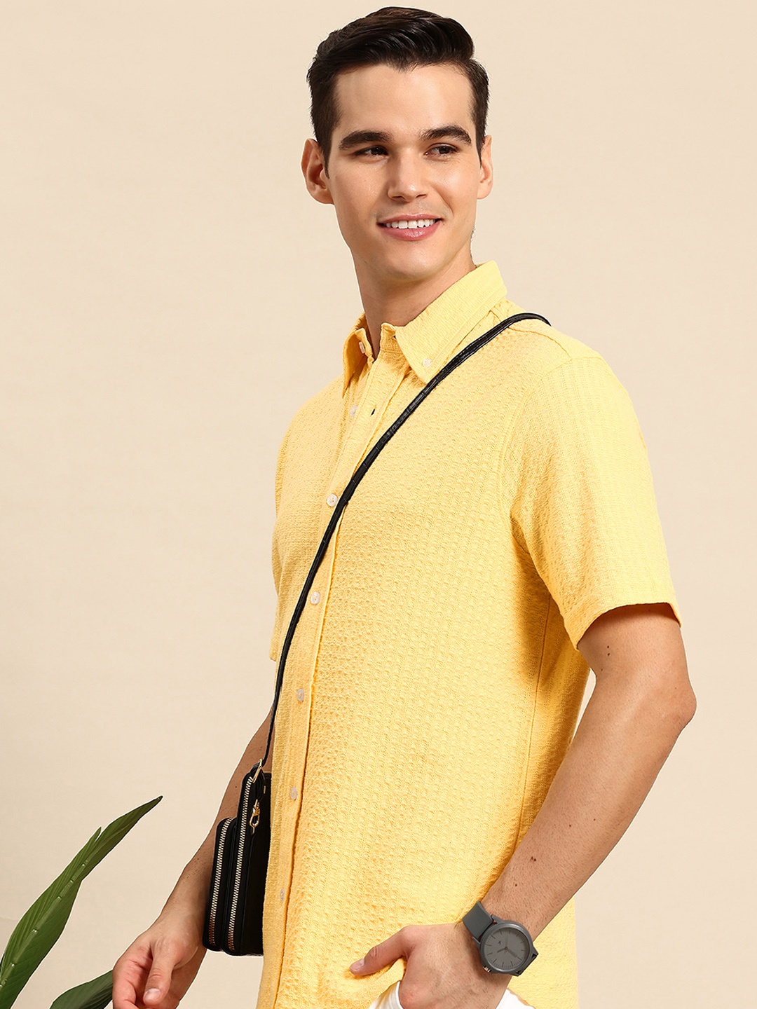 

Mast & Harbour Men Smart Textured Casual Shirt, Yellow
