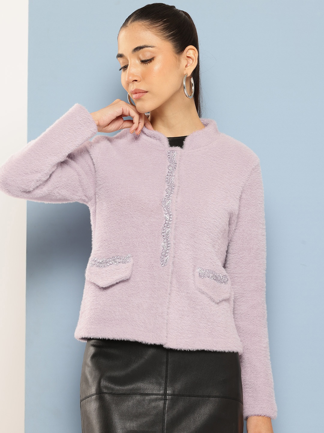 

Chemistry Women Woollen Cardigan with Embroidered Detail, Pink