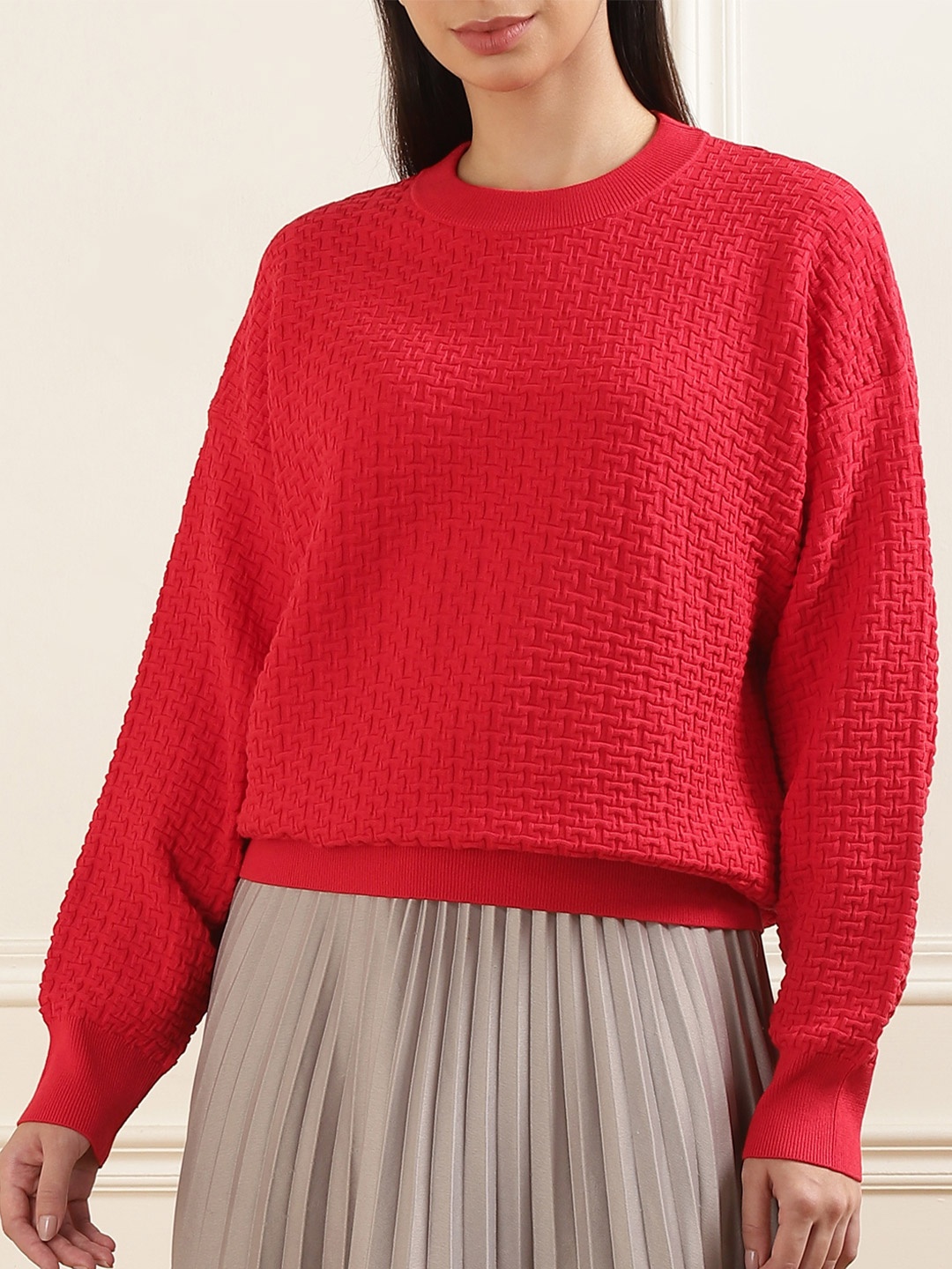 

Ted Baker Women Self Design Cable Knit Pullover, Red