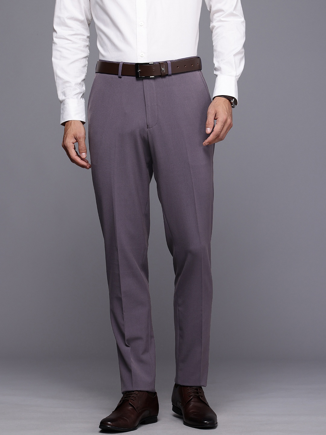 

Theme Men Smart Slim Fit Trousers, Purple