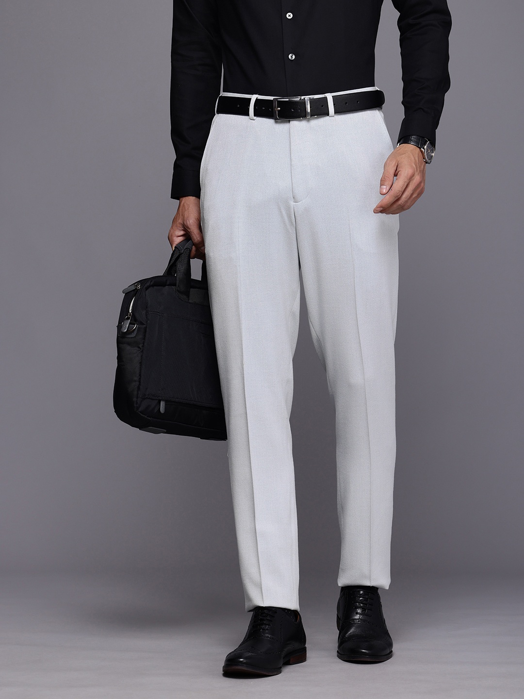 

Theme Men Smart Slim Fit Trousers, White
