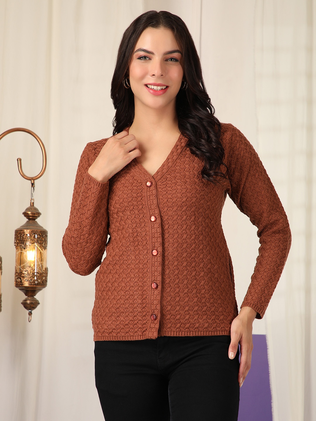 

Cayman Women Cable Knit Woollen Cardigan, Rust