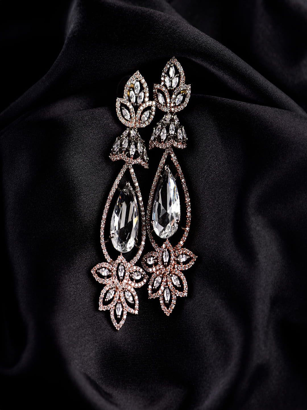 

SHARLEEZ Rhodium-Plated Contemporary Drop Earrings, Black