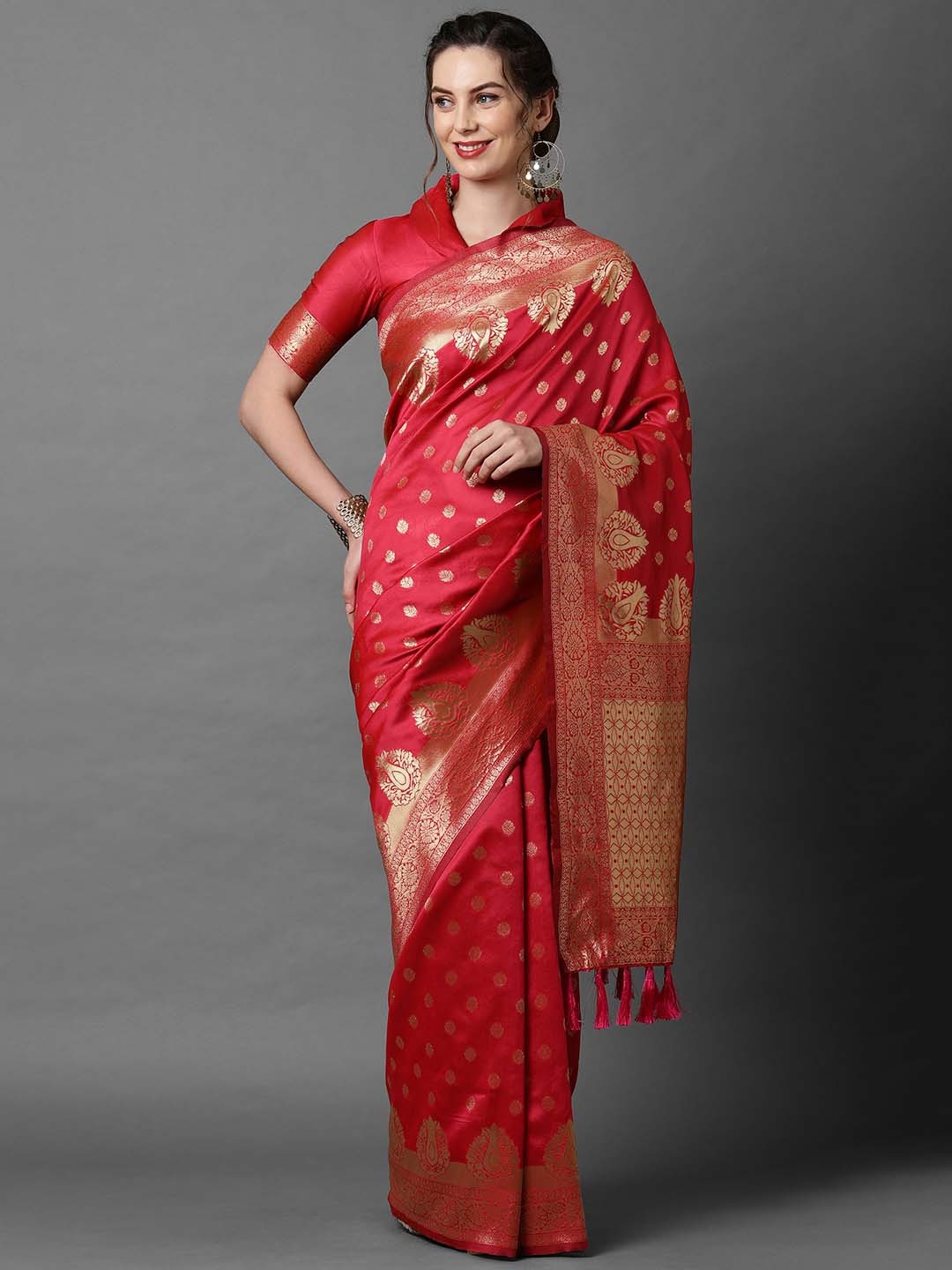 

KALINI Ethnic Motifs Woven Design Zari Banarasi Saree, Peach