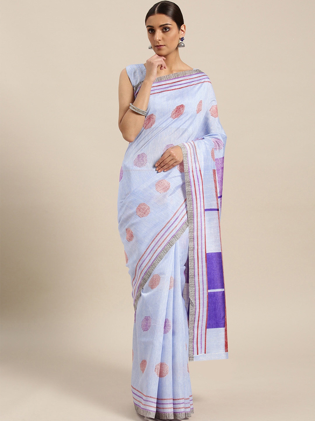 

KALINI Polka Dot Silk Blend Saree, Blue