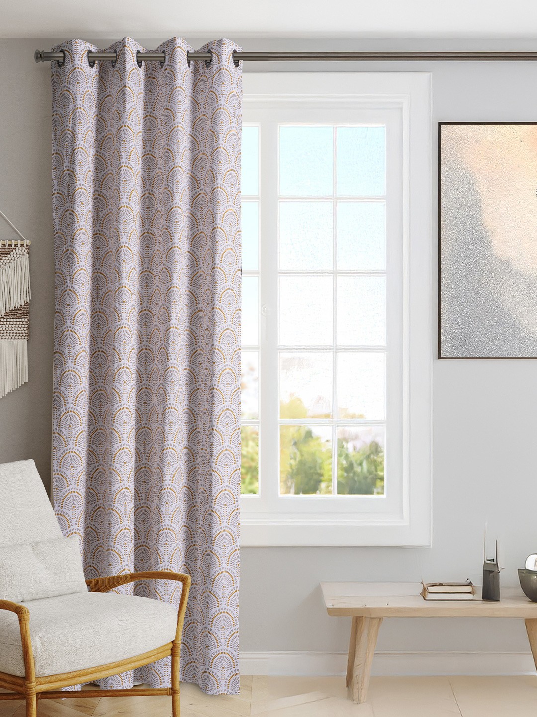 

BLANC9 White & Yellow Floral Printed Black Out Door Curtain