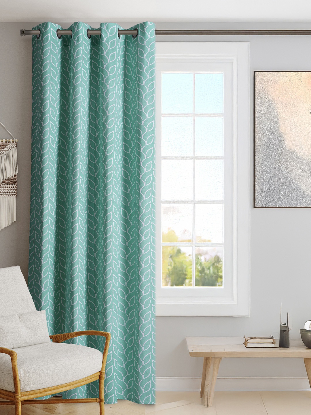 

BLANC9 Turquoise Blue & White Floral Printed Door Curtain