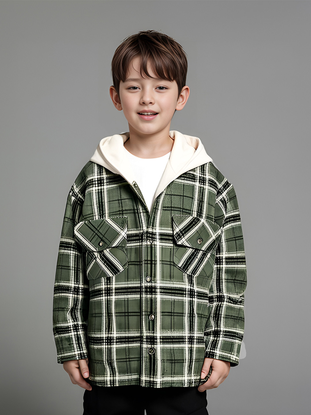 

Whistle & Hops Boys Standard Spread Collar Tartan Checked Cotton Casual Shirt, Green