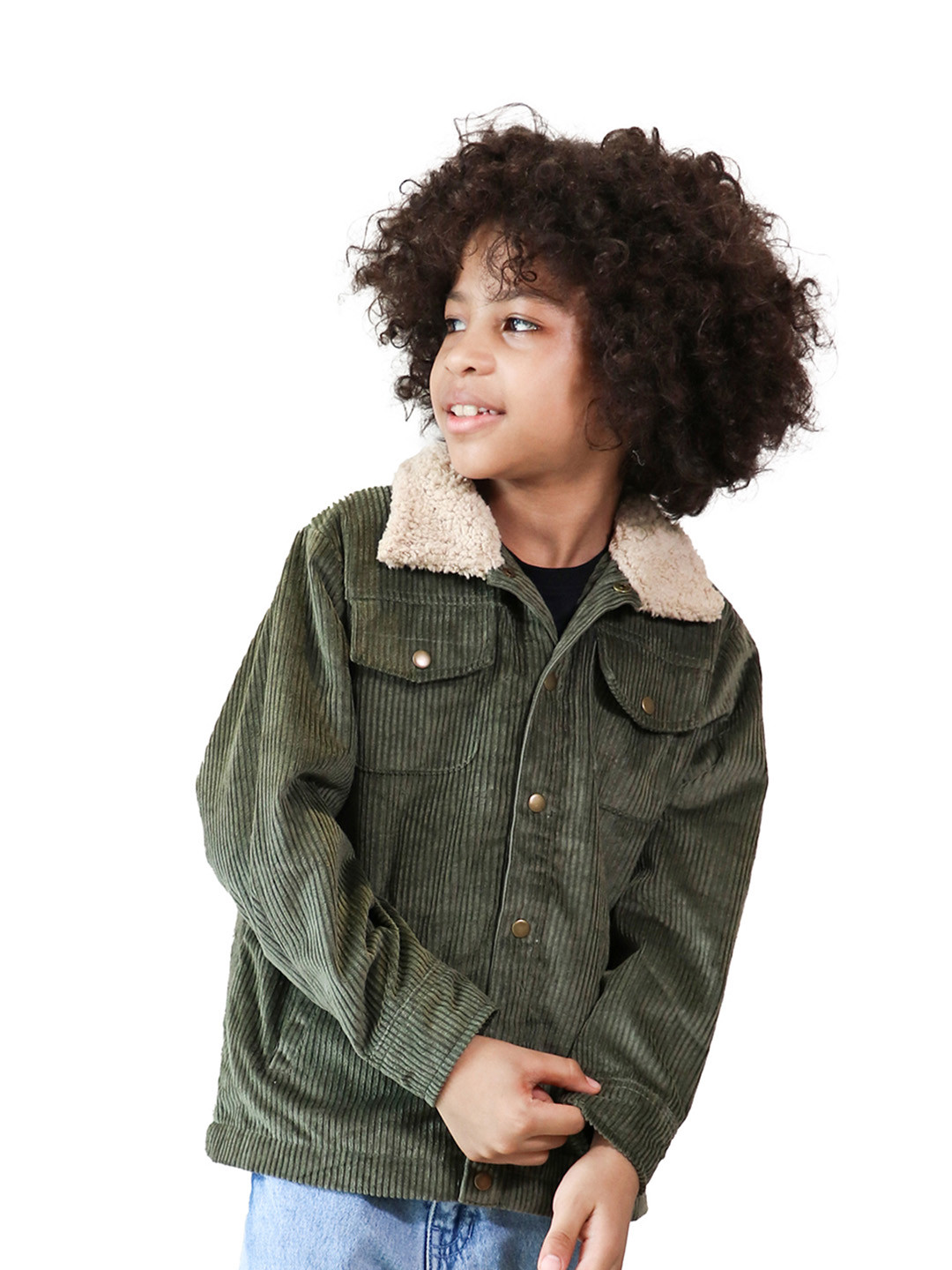 

Whistle & Hops Boys Standard Spread Collar Solid Corduroy Casual Shirt, Olive