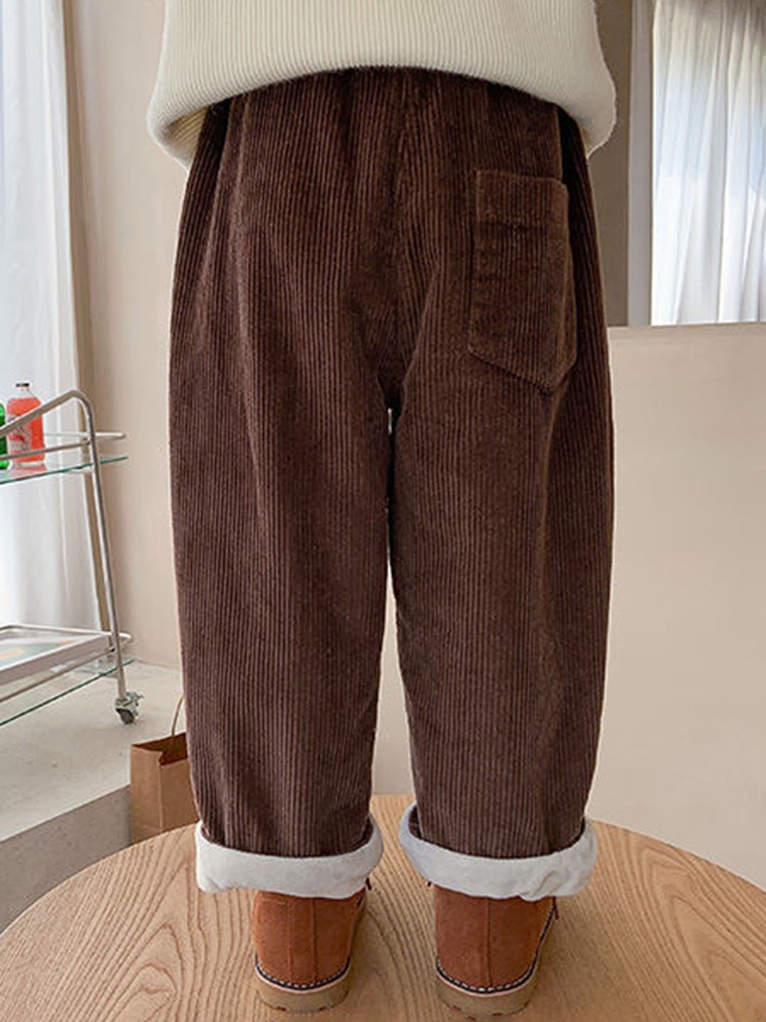 

LULU & SKY Girls Self Design High-Rise Pleated Cotton Trouser, Brown
