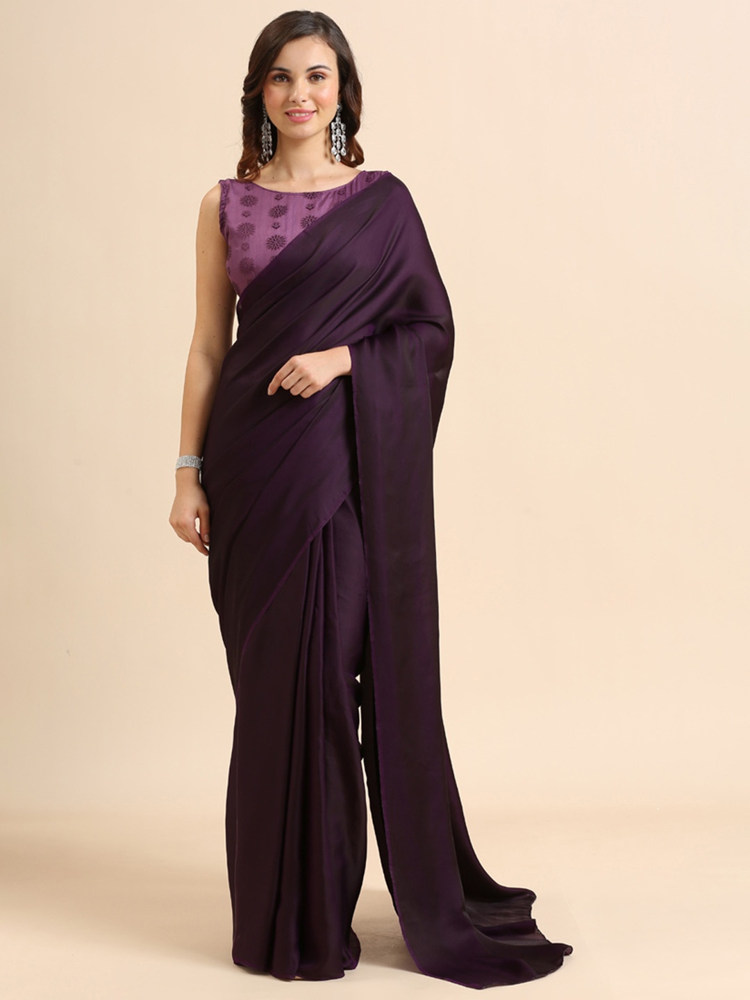

ASISA Solid Satin Saree, Purple
