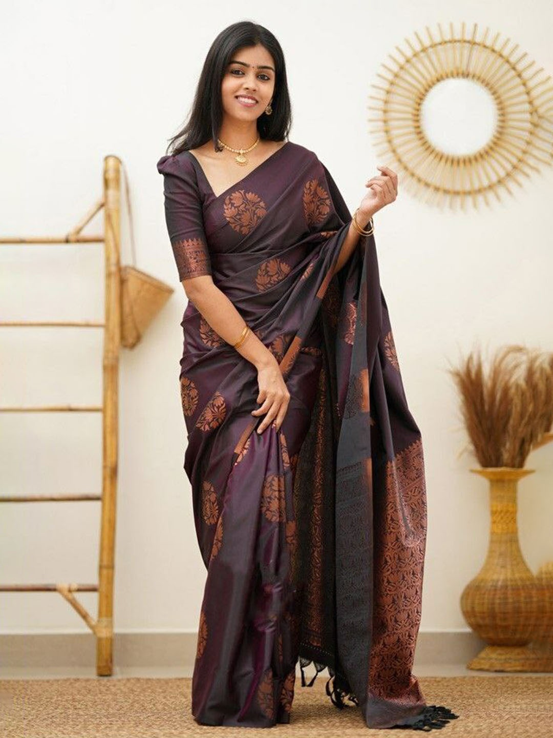 

QENY Woven Design Zari Art Silk Banarasi Saree, Purple