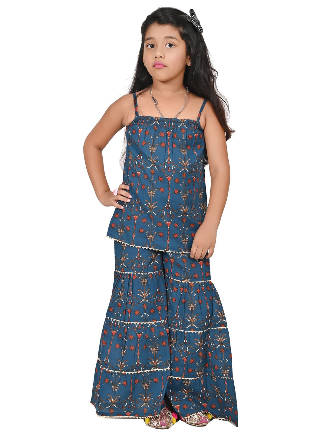 

Cloth Bites Girls Floral Printed Regular Pure Cotton Kurti with Sharara, Teal