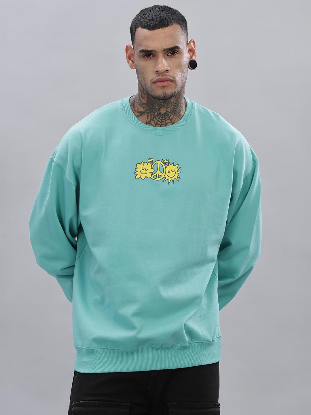 

TOMHIDDLE Men Graphic Printed Round Neck Cotton Pullover Sweatshirt, Sea green