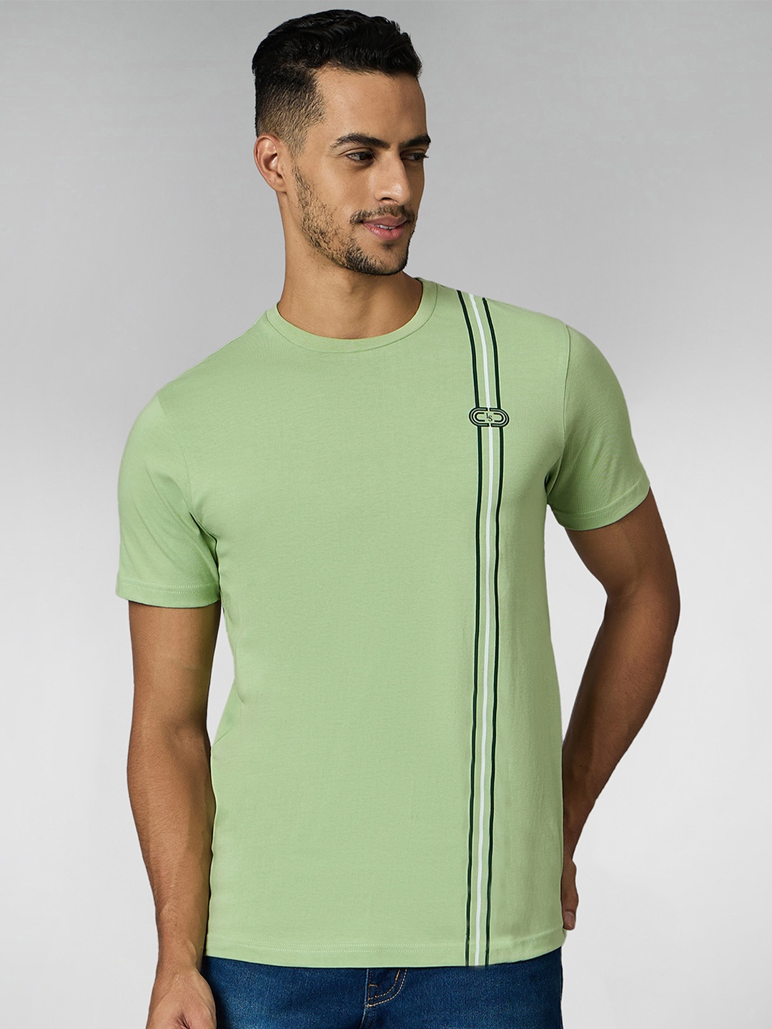 

Men Super Combed Cotton Pastel Green Regular Fit Round Neck T-Shirt