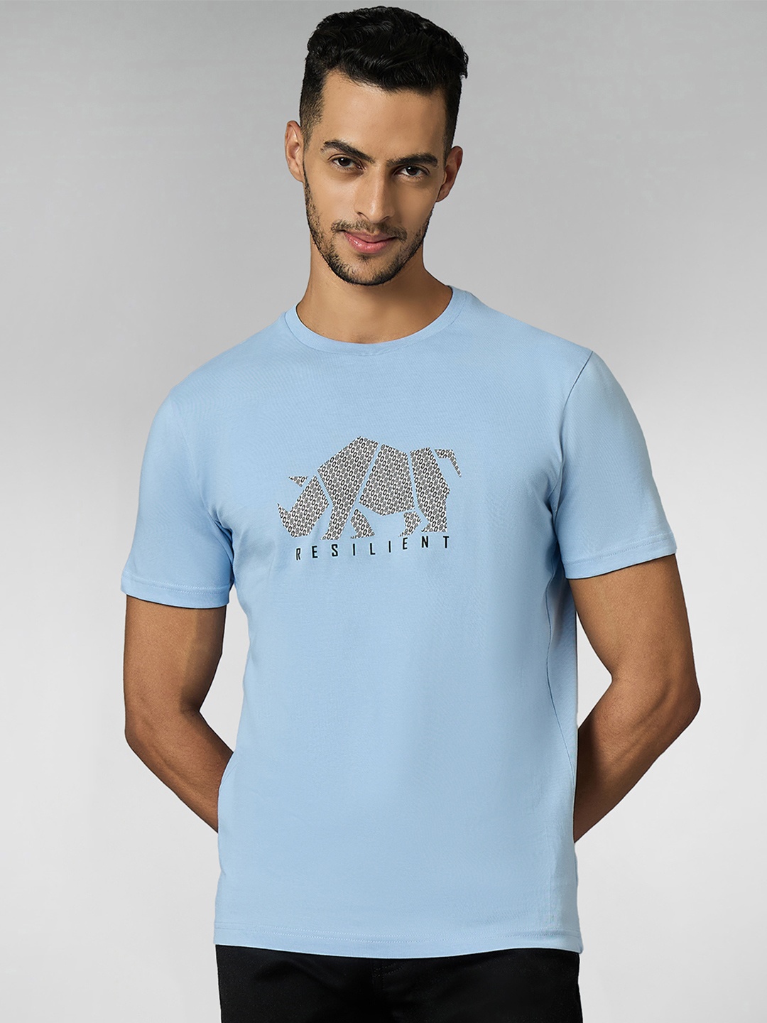 

Men Super Combed Cotton Light Blue Regular Fit Round Neck T-Shirt