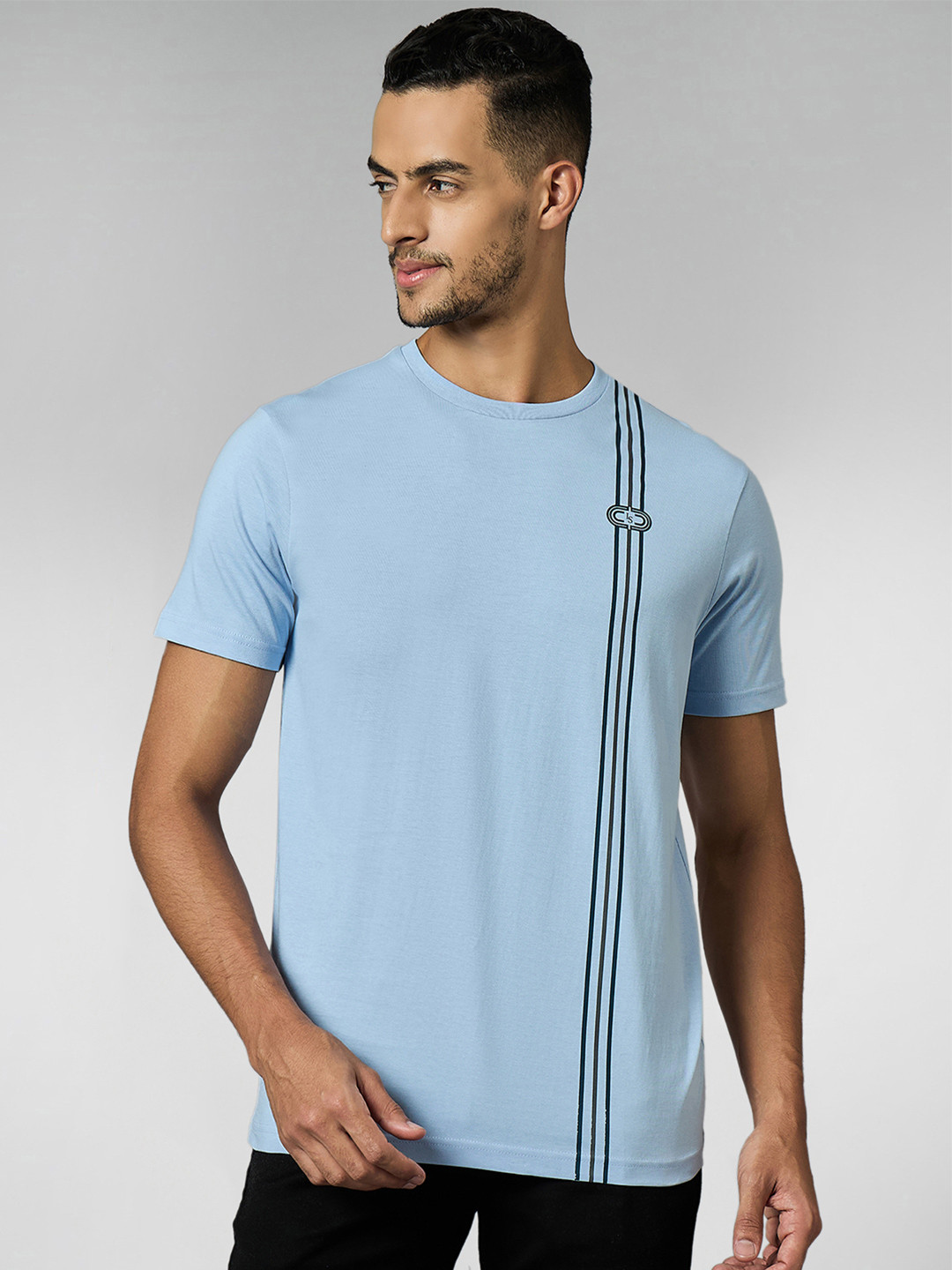

LOUIS STITCH Men Super Combed Cotton Striped Round Neck T-shirt, Blue
