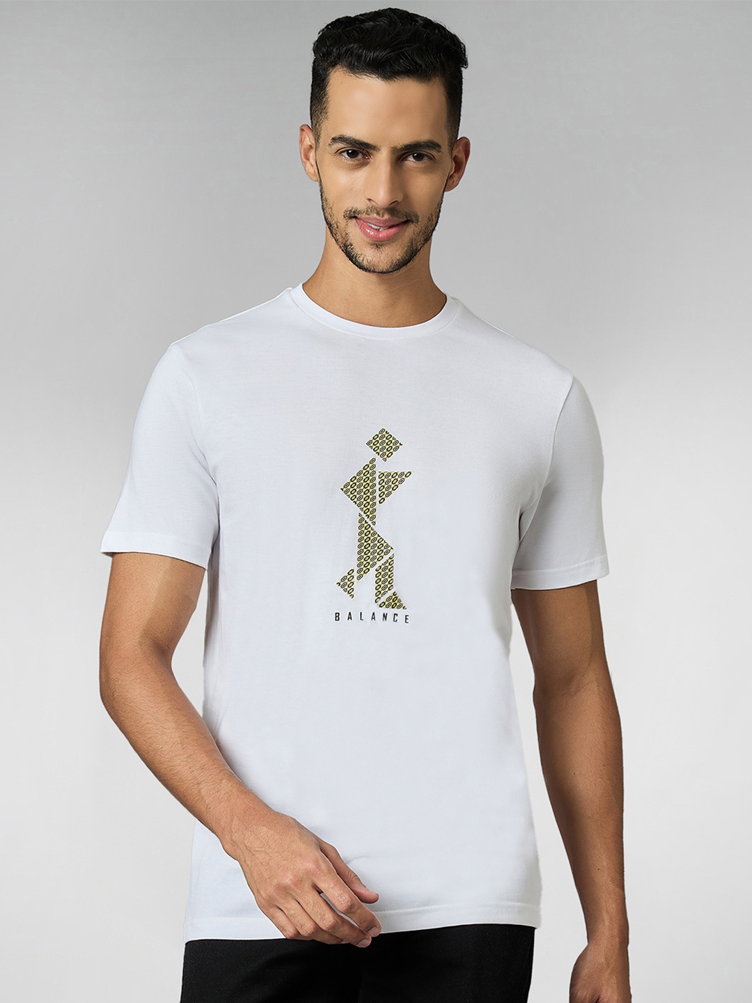 LOUIS STITCH Men Super Combed Cotton White Regular Fit Round Neck T-Shirt