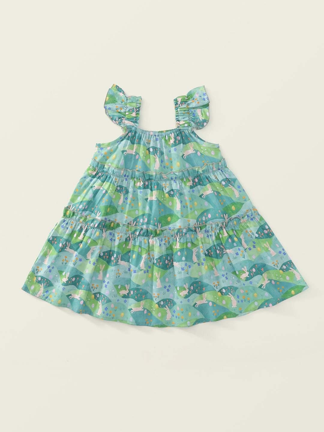 

LULU & SKY Girls Cotton Printed A-Line Dress, Green