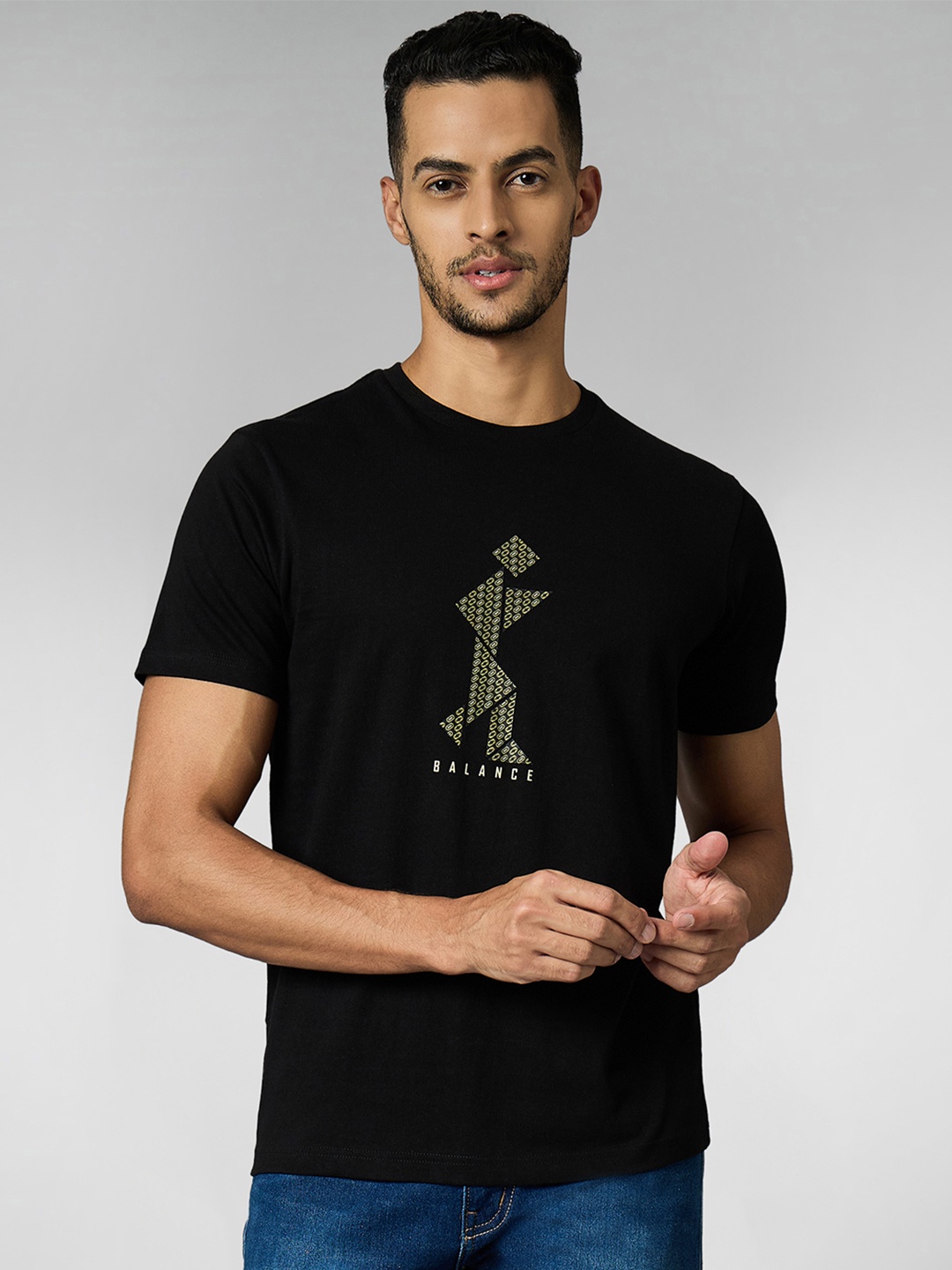 

LOUIS STITCH Men Super Combed Cotton Black Regular Fit Round Neck T-Shirt