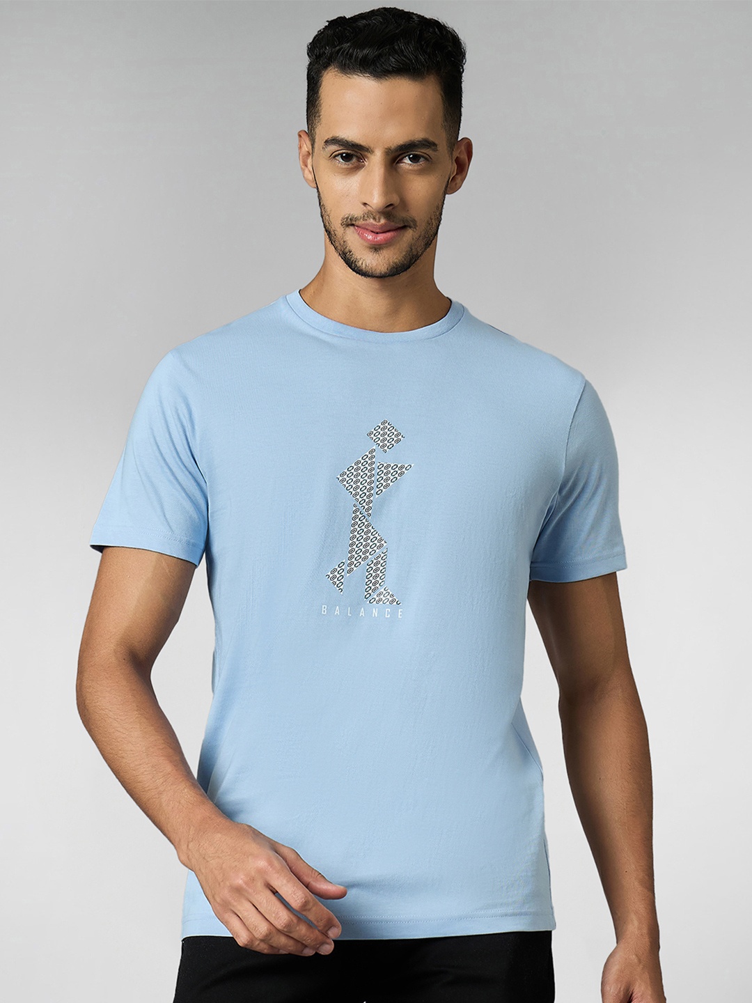 LOUIS STITCH Men Super Combed Cotton Light Blue Regular Fit Round Neck T-Shirt