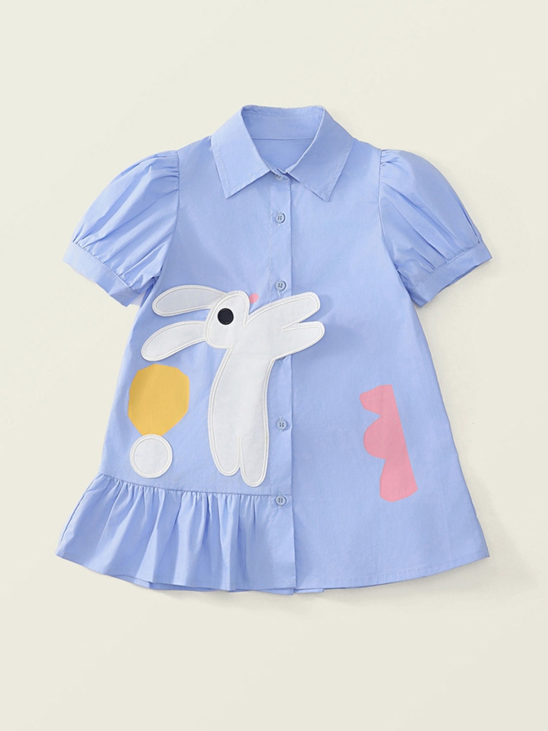 

LULU & SKY Girls Puff Sleeve Cotton Shirt Dress, Blue