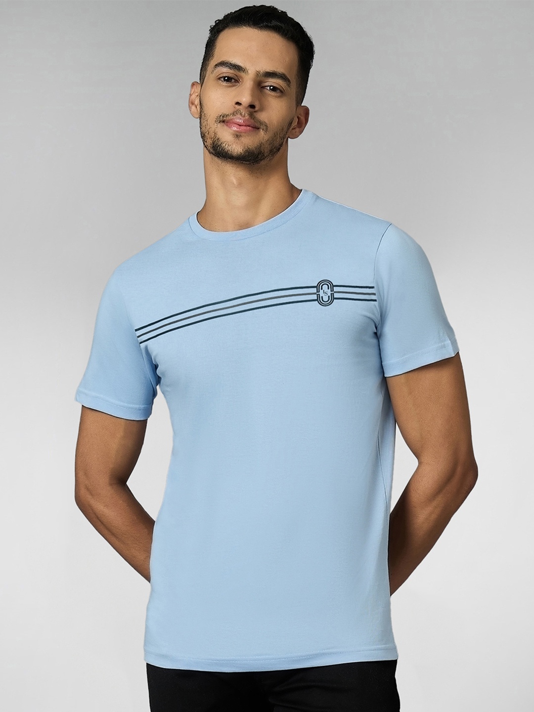 

LOUIS STITCH Men Super Combed Cotton Striped Round Neck T-shirt, Blue