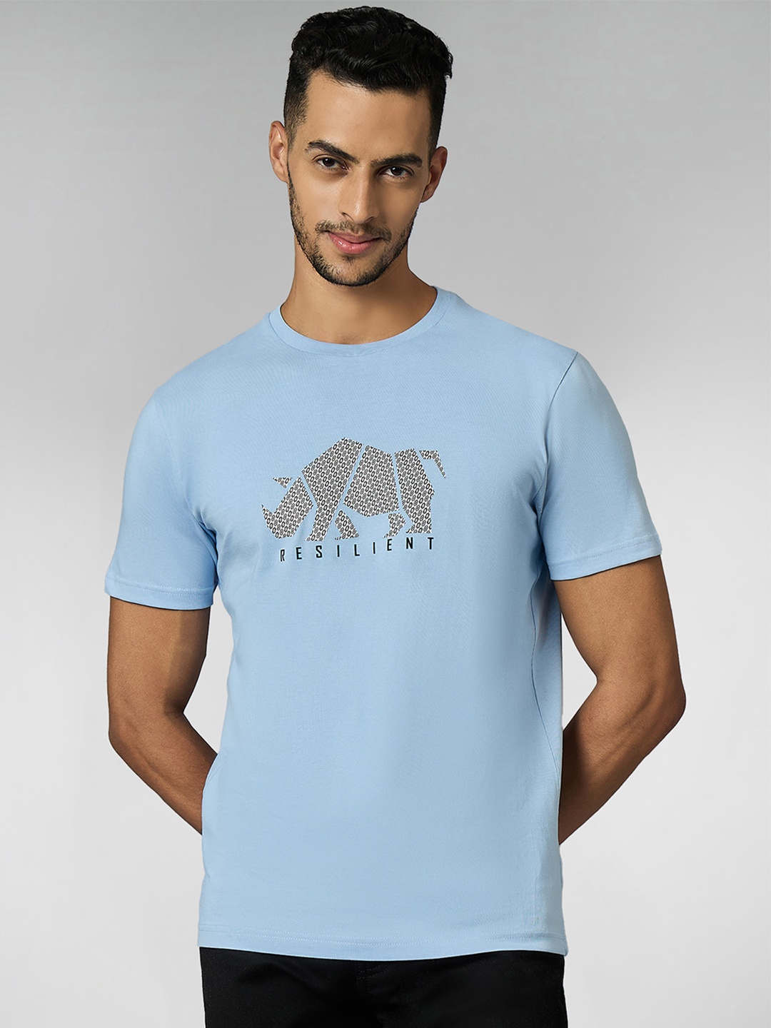 

LOUIS STITCH Men Super Combed Cotton Light Blue Regular Fit Round Neck T-Shirt