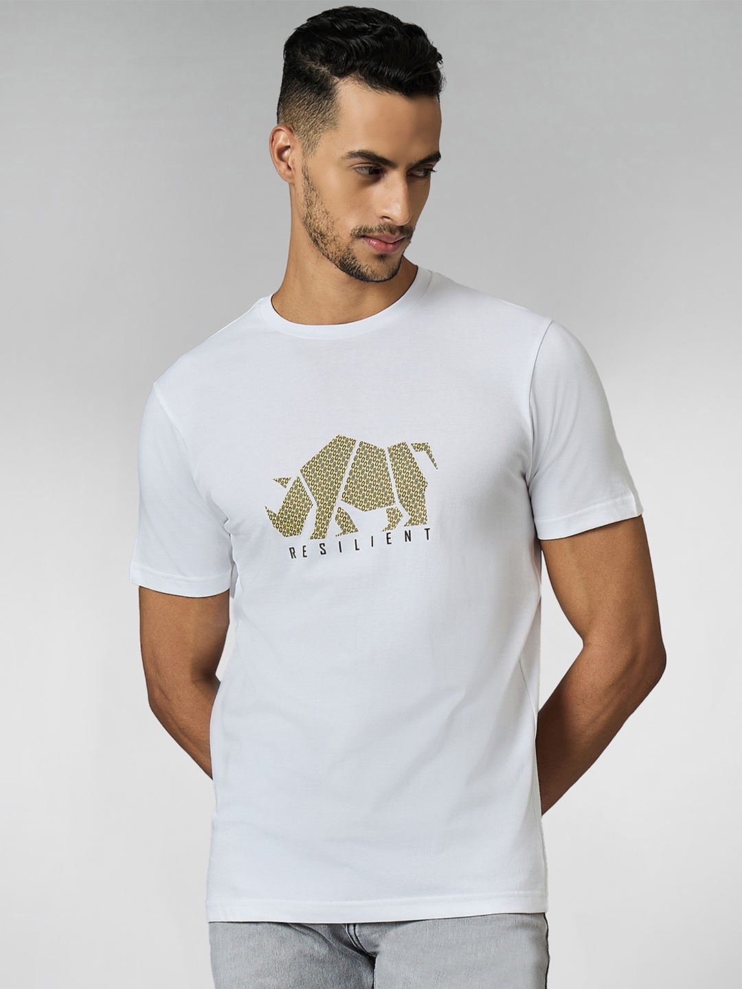 

LOUIS STITCH Men Super Combed Cotton White Regular Fit Round Neck T-Shirt