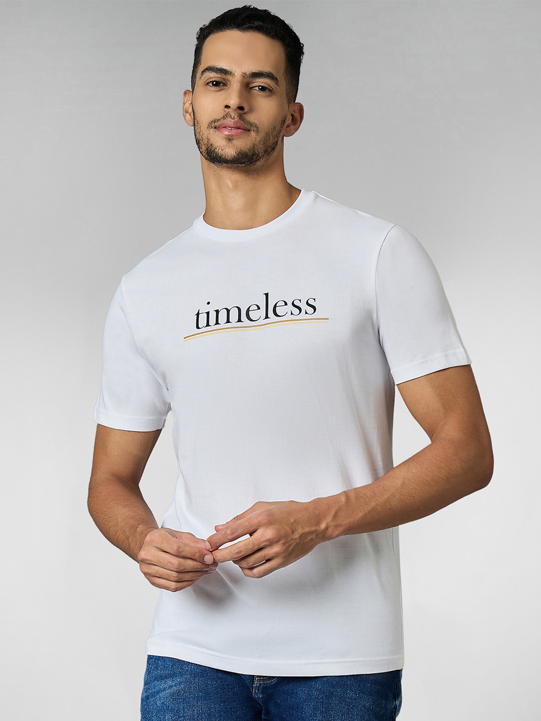 

Men Super Combed Cotton White Regular Fit Round Neck T-Shirt