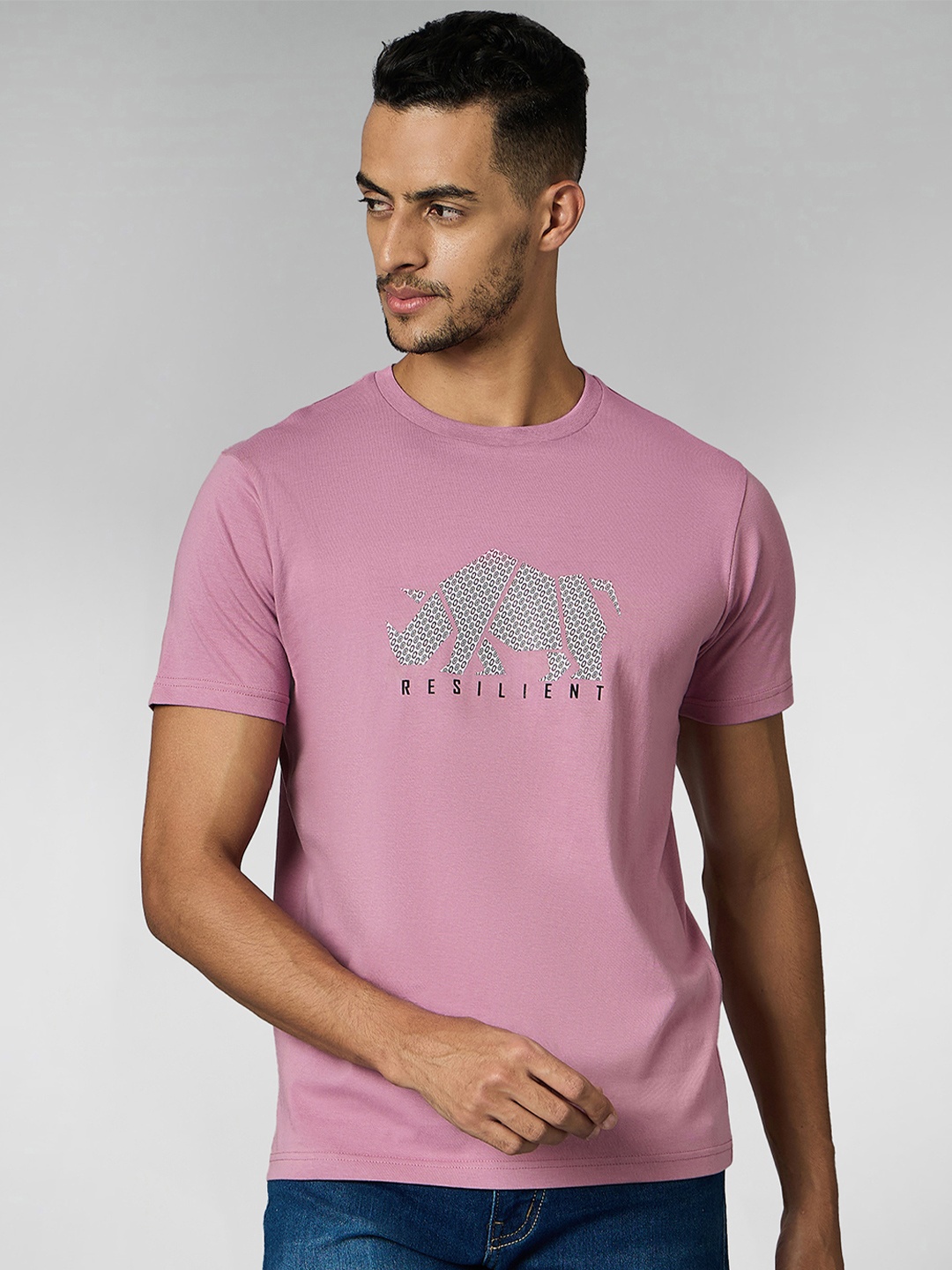 

LOUIS STITCH Men Super Combed Cotton Mauve Pink Regular Fit Round Neck T-Shirt