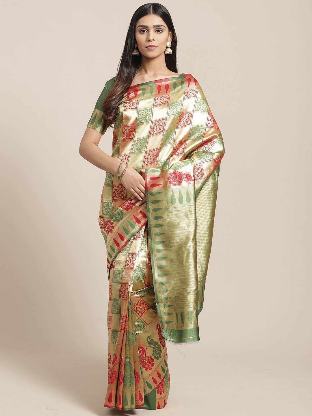 

KALINI Woven Design Zari Saree, Red