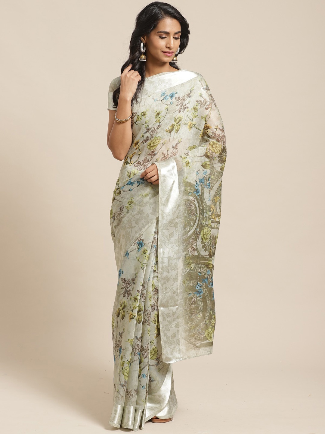 

KALINI Floral Printed Saree, Olive