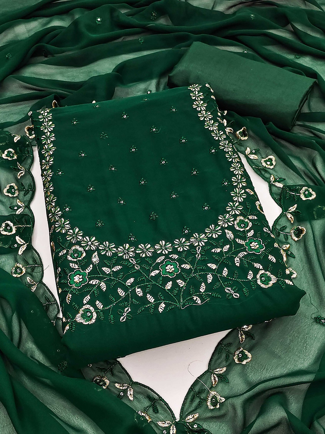 

KALINI Embroidered Unstitched Dress Material, Green