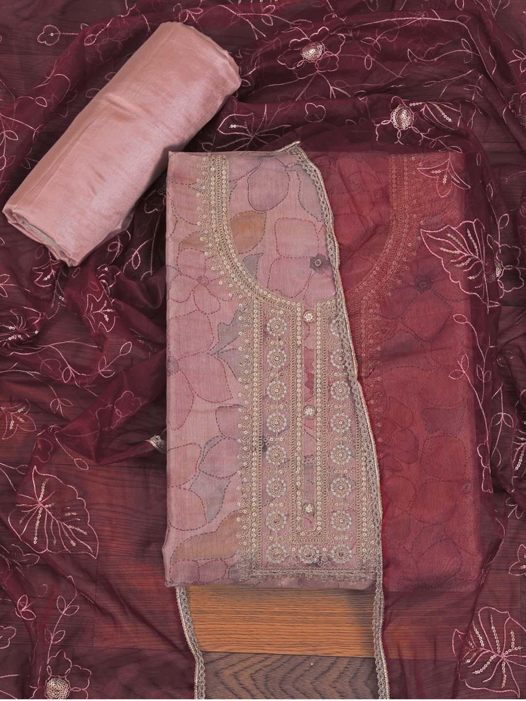 

Jaipur Kurti Sequin Embellished Festive Dress Material With Dupatta, Maroon