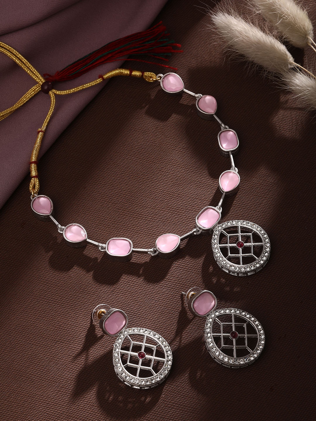 

ASMITTA JEWELLERY Silver-Plated Stone-Studded Jewellery Set